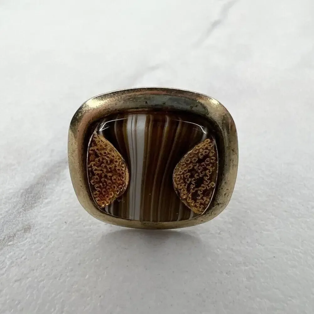 Vintage Gold Tone Striped Single Cufflink